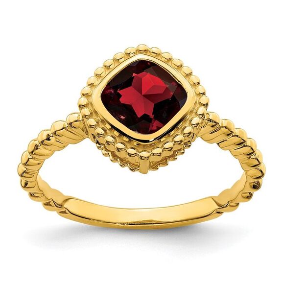 Kazi Luxury 14k Yellow Gold Cushion Garnet Ring